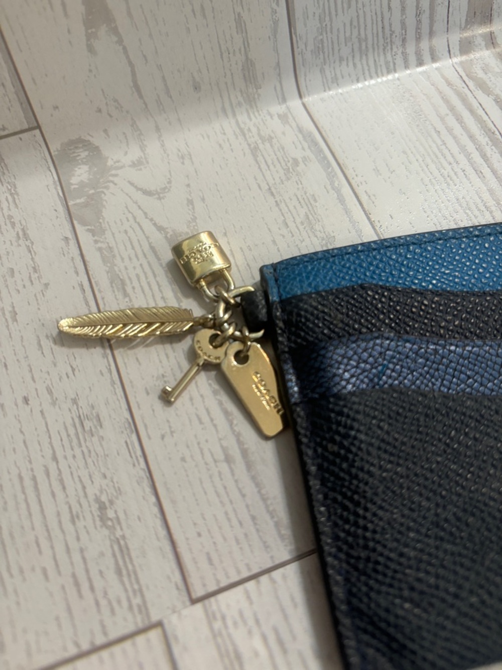 Coach Black and Teal Leather Card Holder with Gold Hardware - Picture 2 of 6